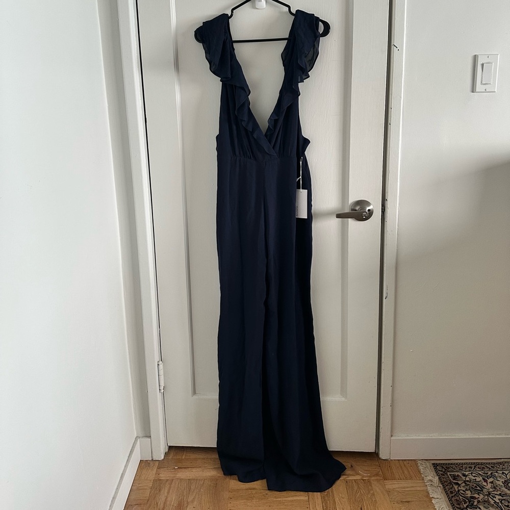 Reformation Deep Blue Ruffle Jumpsuit - Picture 4 of 14